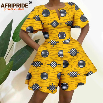 2026 African Clothes for Women Short Sleeve High Waist Print Jumpsuit Casual Cotton Summer Outfits Rompers Playsuits A2329001