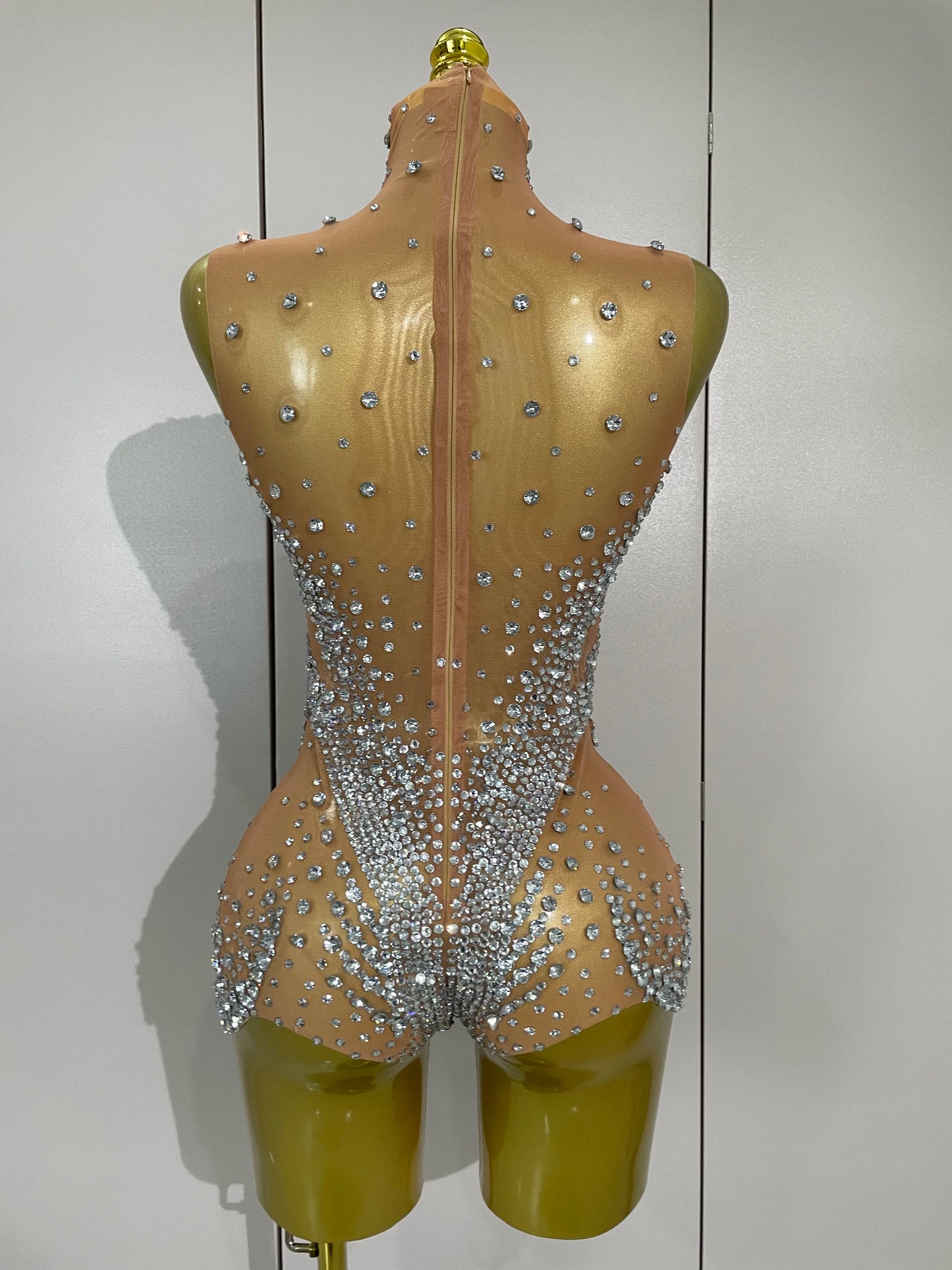 Sexy Stage Sparkly Rhinestone Mesh See Through Crystal Bodysuits Women Luxury Birthday Dancer Nightclub Bar Performance Outfit
