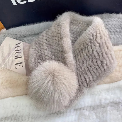Mink Fur Scarf For Women Winter Warm Mink Fur Neck Warmer With Fox Fur Ball Double-Sided Real Fur Scarf Luxury Natural Fur Scarf