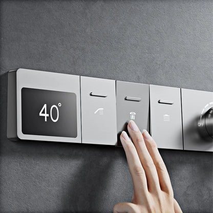 Luxury Brass Gun Gray Ceiling Constant Temperature Shower System LED Digital Display Hot and Cold Water Embedded Bathroom Faucet