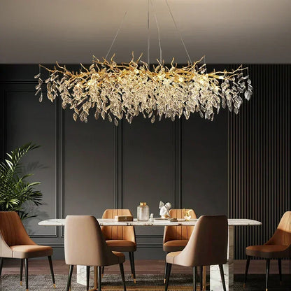 Modern Dining Room Branch Pendant Lights Lustre Crystal Led Hanging Lamp Post Luxury G9 Suspend Lamp Gold Droplight Fixtures