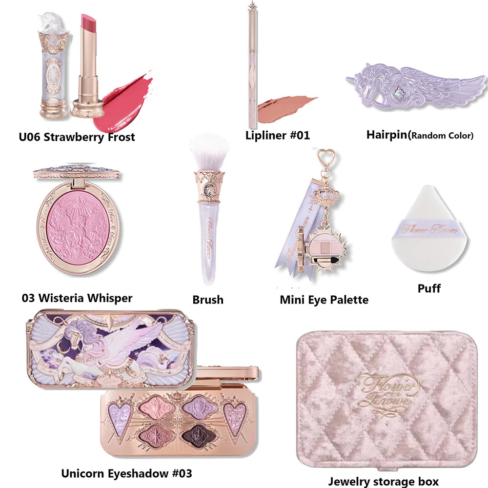 Flower Know Strawberry Rococo All-In One Gift Set Makeup Kit Full Professional Garden Mirror Blush Powder Lip Cream Flowerknows