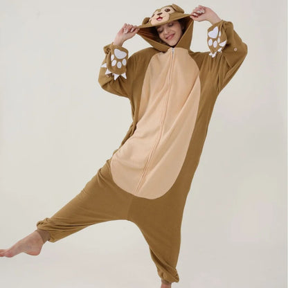 Adult Animal Brown Sloth Kigurumi Onesies Pajamas Cartoon Soft Fleece Gift Halloween Cosplay Costumes Button Jumpsuits