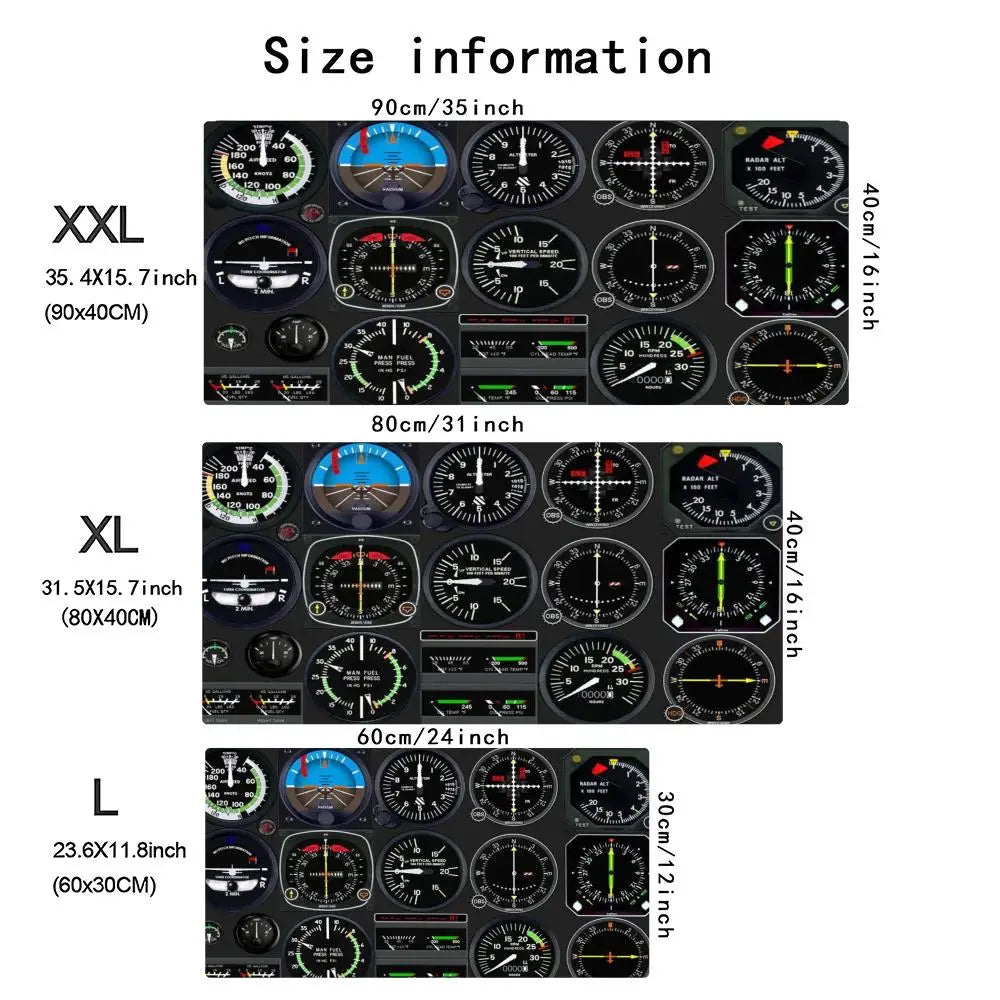 XXL Extended Gaming Mouse Pad Aircraft Cockpit Print Non Slip Stitched Edge Rubber Base Desk Mat Keyboard Carpet PC Laptop