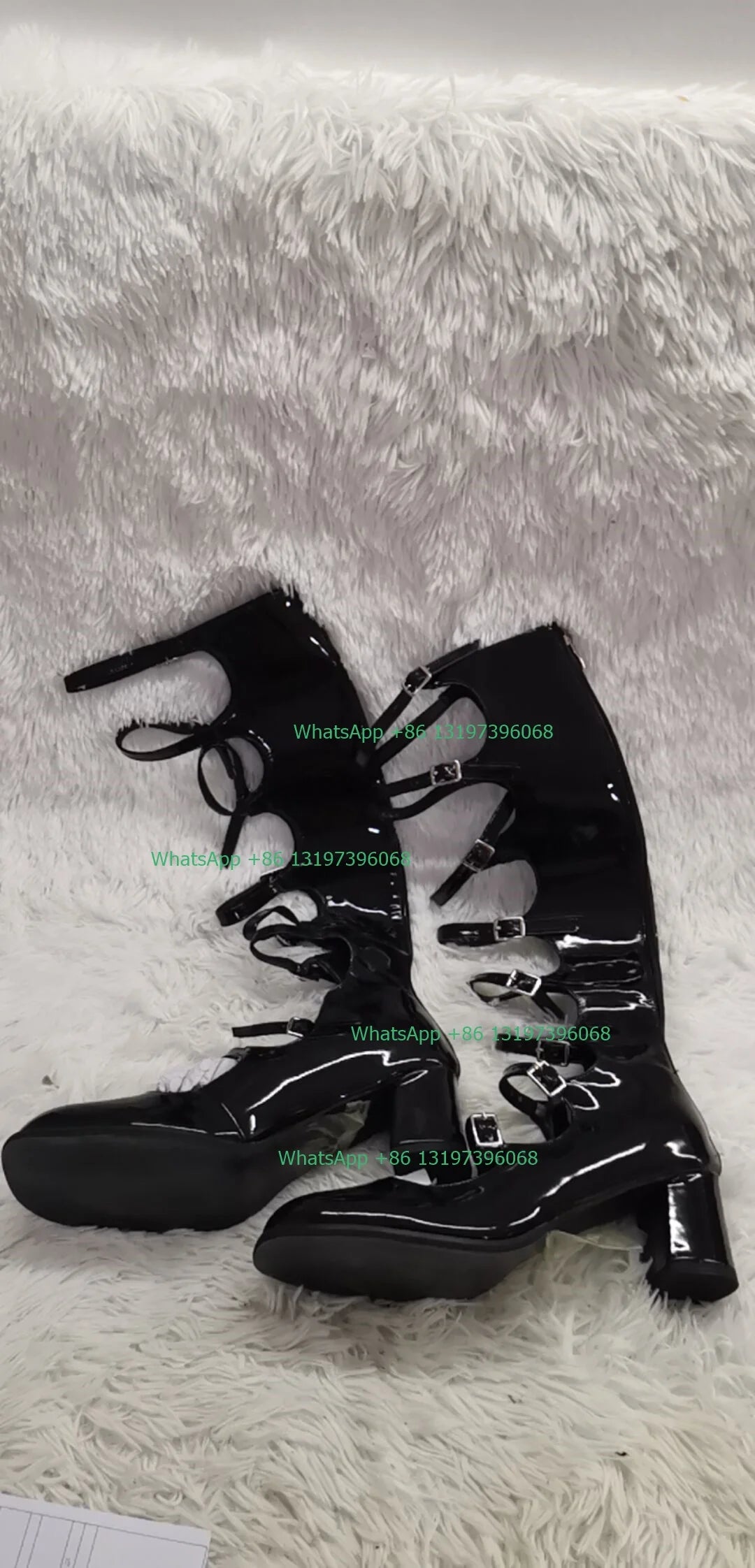Lady buckle hollow chunky heel calf boots summer dress party solid shoes Mary Jane leather PU boots office lady shoes footwear
