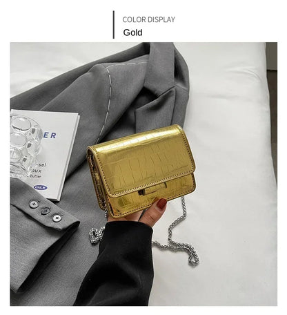 Vintage Women Silver Chic Crossbody Bag Luxury Designer Small Shoulder Bags Fashion Gold Mini Square Cute Pu Leather Handbag