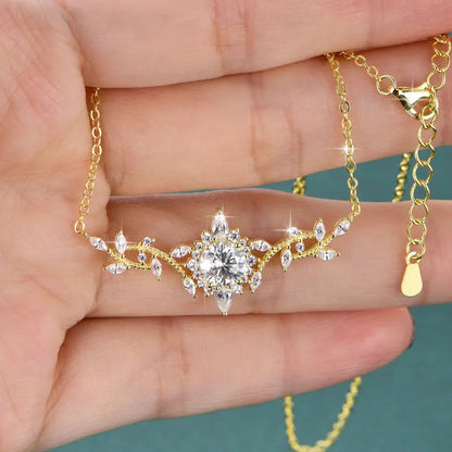 Lnngy Certificated Moissanite Necklace 14K Gold Filled Sophisticated Floral Leaf Pendant Necklaces for Women Wedding Jewelry