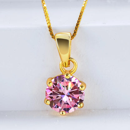 Pink Color Moissanite Pendant Necklace 1 Carat 6.5mm Real Gra Lab Diamond Pendant Necklace 925 Sterling Silver Luxury Jewelry