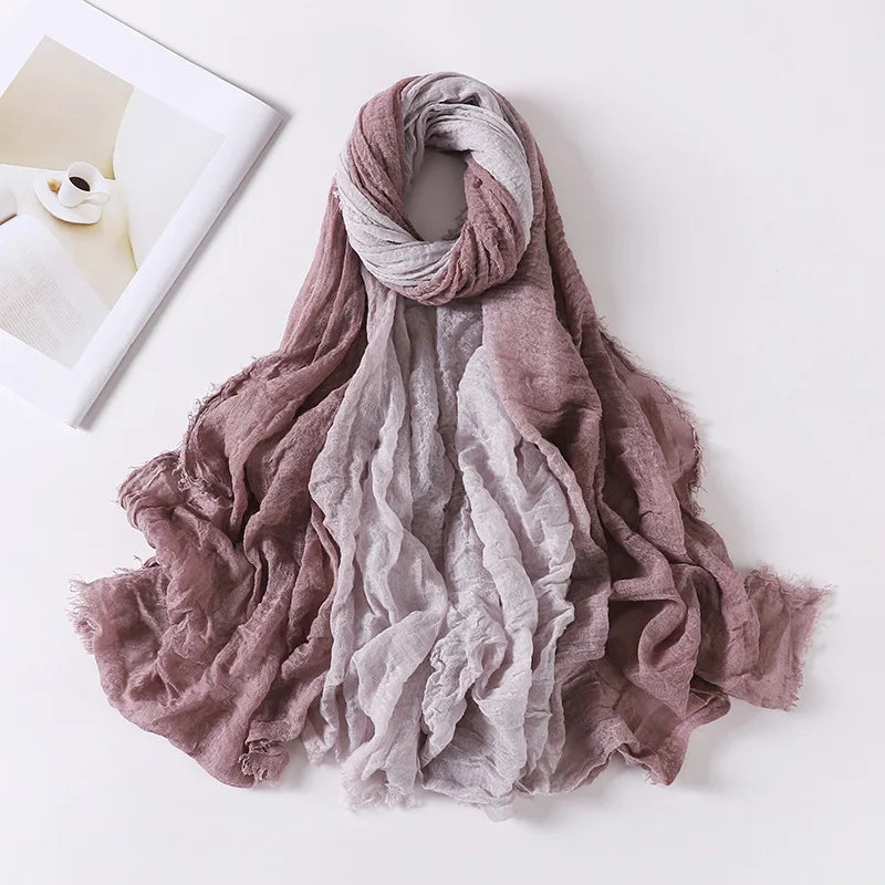 180*90cm Gradient Cotton Linen Women Muslim Hijab Scarf Woman Islamic Arab Shawl Wrap Head Scarves Ready To Wear Headscarf