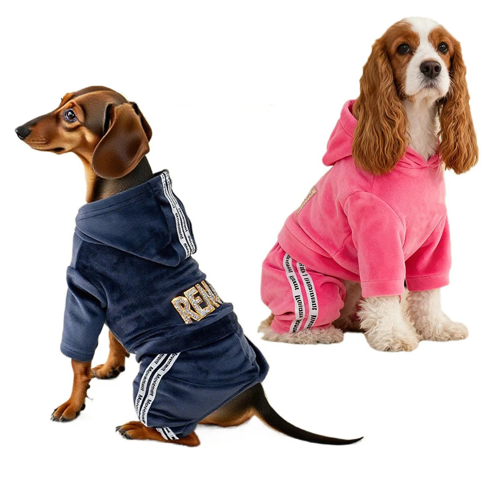 Luxury Velvet Dog Clothes,Dog Jumpsuit,Small Medium Dogs,Yorkie Puppy Costume,Hooded Coat,Tracksuit Overalls,Autumn,Winter
