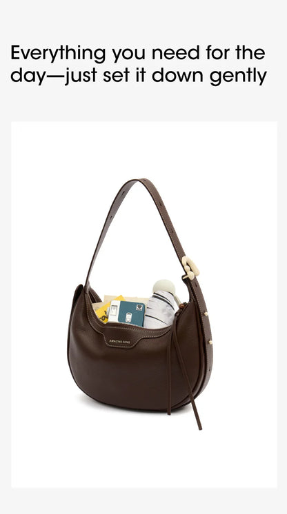 Amazing Song Original Design Half Moon Bag Small Top Grain Leather 2026 New Fashionable Women's Bags