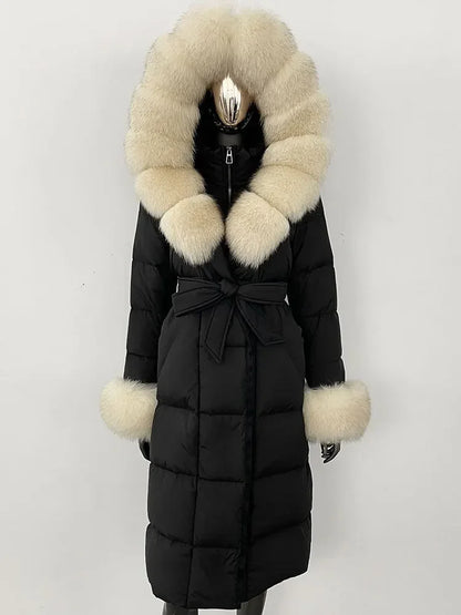 OFTBUY 2024 Long Winter Jacket Women Natural Real Raccoon Fox Fur Collar Hooded White Duck Down Coat Thick Warm Casual Outerwear