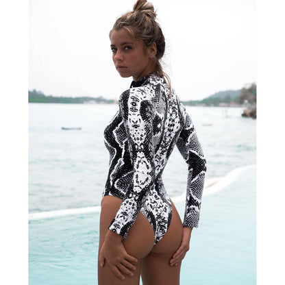 2026 New Sexy Print One Piece Swimsuit Women Swimwear Monokini Long Sleeve Bathing Suit Female Bodysuit Surfing Swim Wear Beach