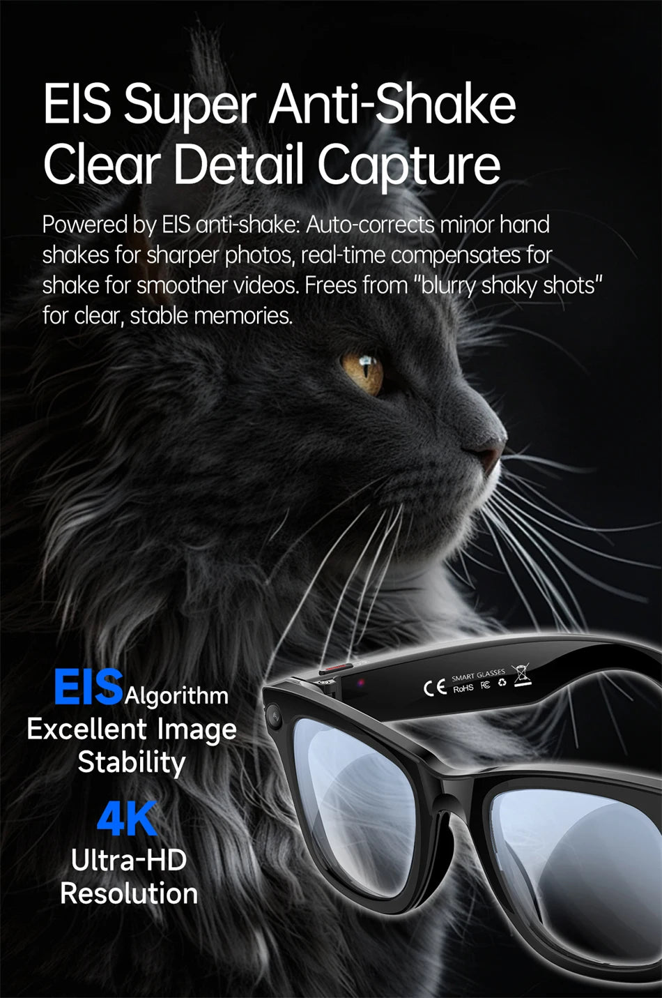 13MP HD Camera Smart Glasses AI Translation Anti-shake Photography Video Recording WIFI Transmission Bluetooth Sports Sunglasses