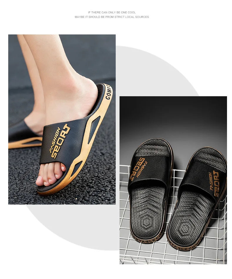 Men's Letter Print Slide Sandals Color Block Thick Sole Sport Slippers 2026