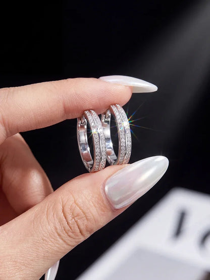Sparkling Real Double Moissan Diamond Round Hoop Earrings Suitable for Women's Daily Wear 925 Silver High Quality Fine Jewelry