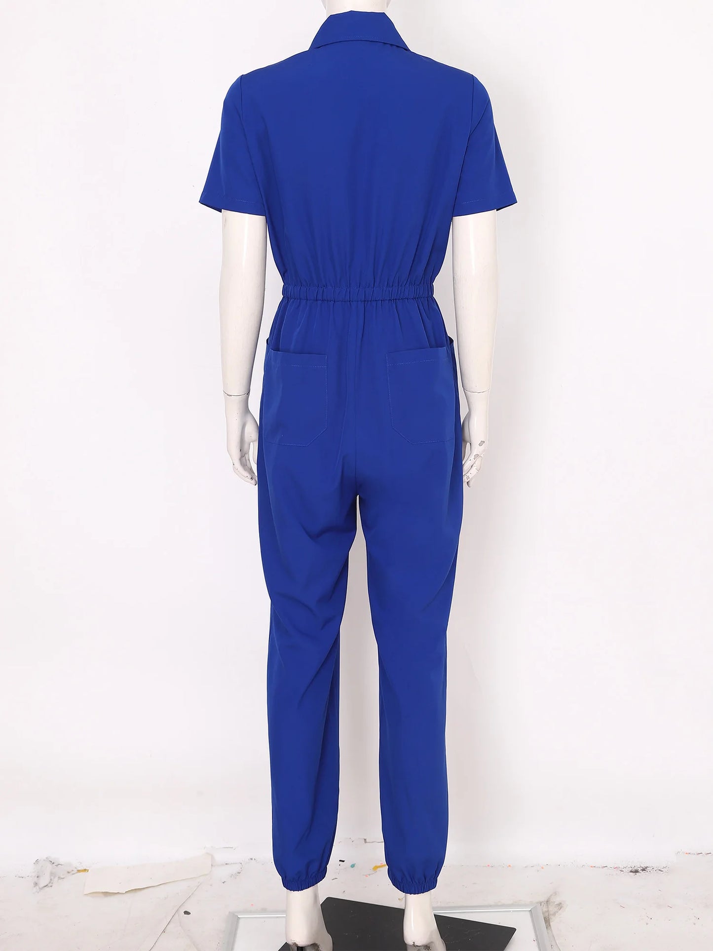 Womens Short Sleeve Scrubs Jumpsuit Front Zipper Elastic Waist Jogger Pants Rompers Nurse Doctor Workwear for Caring Nursing