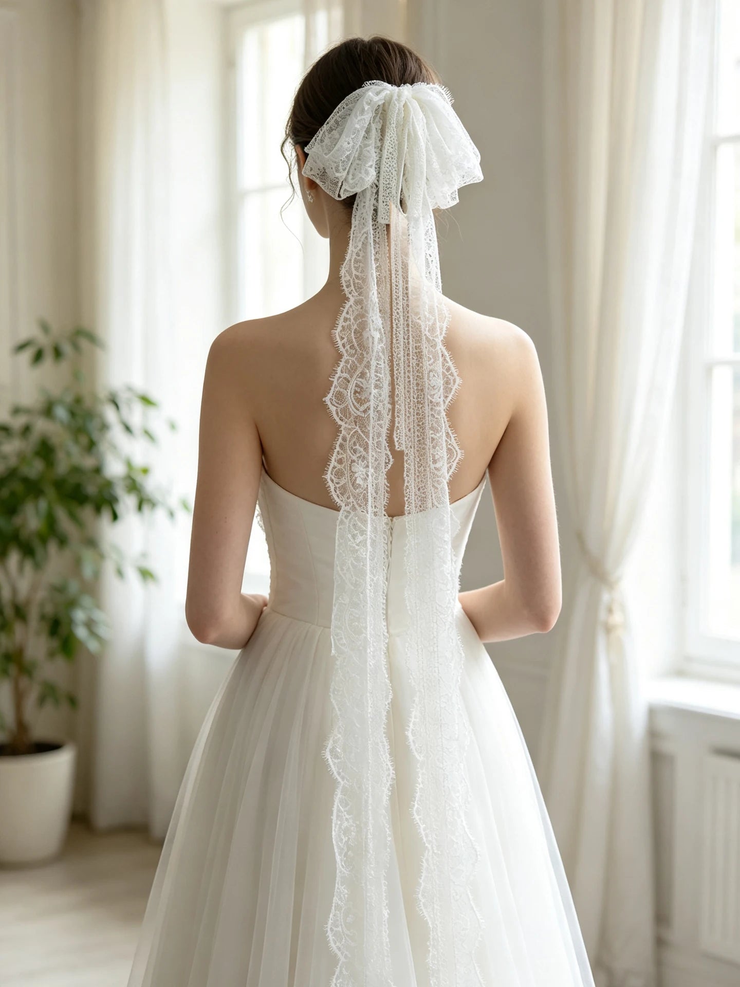 V593 Women's Eyelash Lace Bow Bridal Veil Headpiece Hair Clip Wedding Party Dress Accessory