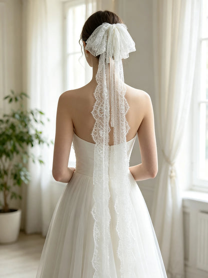 V593 Women's Eyelash Lace Bow Bridal Veil Headpiece Hair Clip Wedding Party Dress Accessory