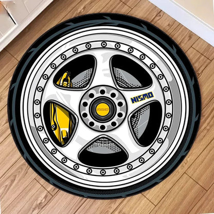 Soft Crystal Plush Round Area Rug with Abstract Wheel Design, Cozy Living Room Floor Mat, Playful Home Decor Circle Carpet