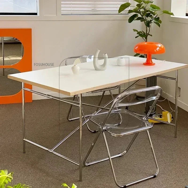 Office Furniture Stainless Steel Leg Rectangular Desks Solid Wood Office Computer Desk For Conference Room Writing Study Table g