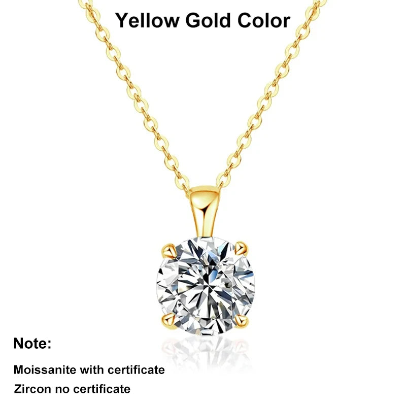 NeeTim 2ct 3ct Moissanite Necklace for Women Sterling Silver 925 with Yellow Rose White Gold Plated Engagement Pendant Necklace