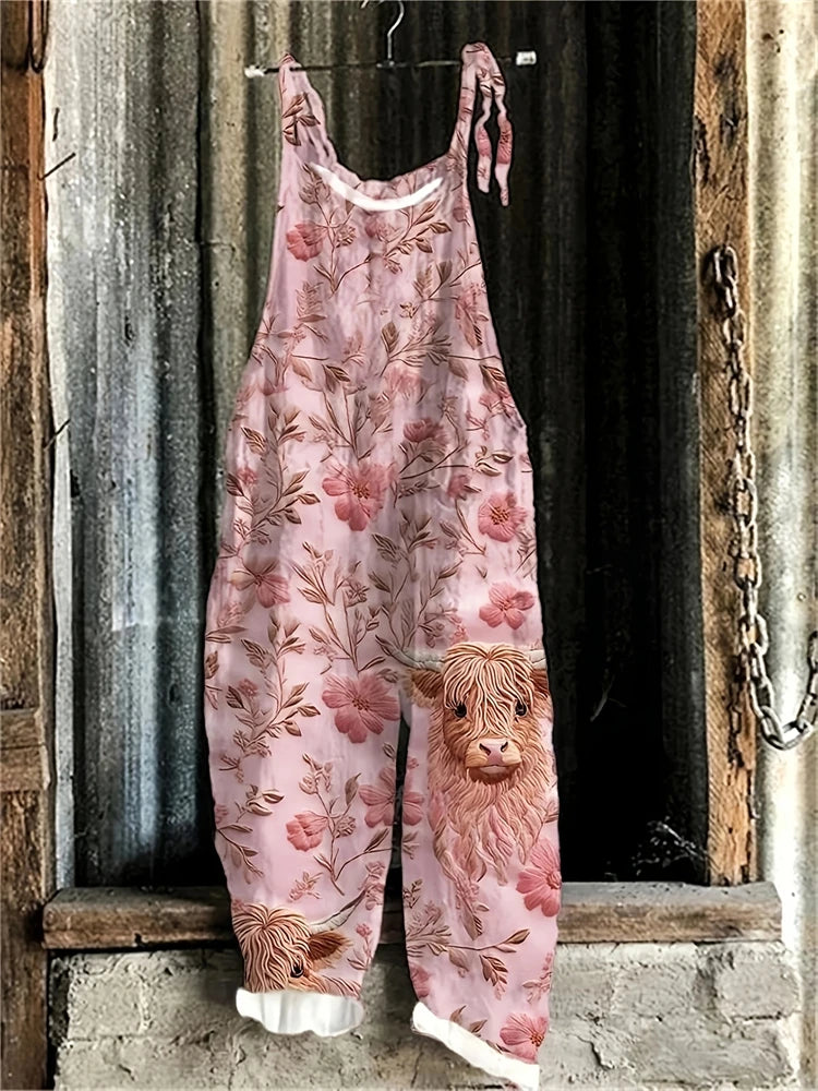 New Summer Women's Jumpsuit Cartoon Dog Print Fashion Cute Casual Jumpsuit Women's Parent-Child Outdoor Travel Lace-Up Jumpsuit