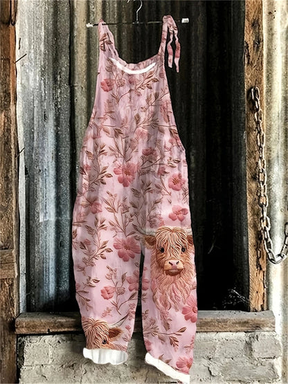 New Summer Women's Jumpsuit Cartoon Dog Print Fashion Cute Casual Jumpsuit Women's Parent-Child Outdoor Travel Lace-Up Jumpsuit