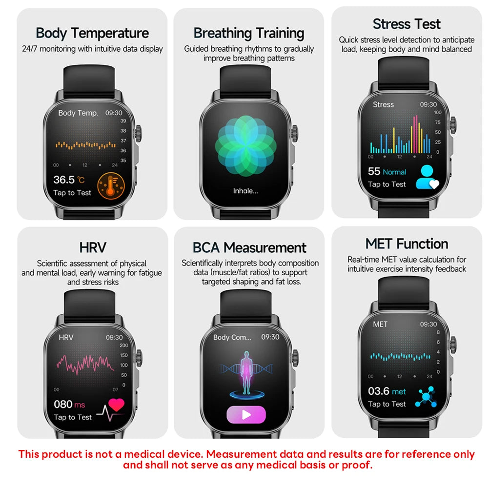 2026 New Professional-Grade Health Smart Watch Men ECG BP HR Uric Acid Lipid BMI Body Analysis Bluetooth Call Smartwatch Women