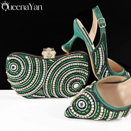 Queena Yan 2026 Elegant Nigerian Women's Royal Blue Only Shoes or with Rhinestone Handbag Set - Italian Design for Weddings