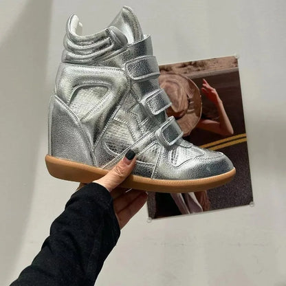 Women's Ankle Boots 2026 New Genuine Leather 8CM Hidden Heel Women Platform Sneakers Fashionable Splice Color Design Women Shoes