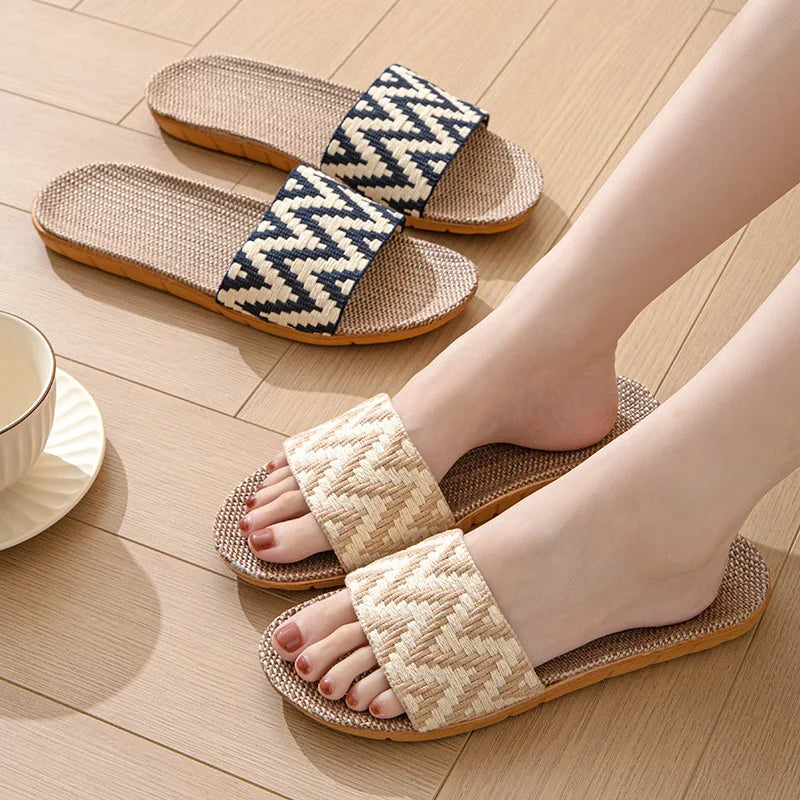 Hemp Casual Women's Slippers Home Flats Spring Summer Luxury Designer Woman Shoes Fashion Indoor Slides Ladies Soft sole Elegant
