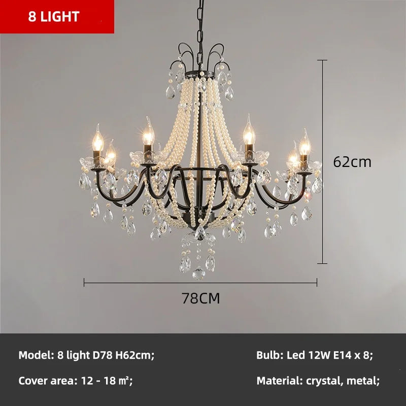 French Candle E14 Led Chandelier Villa Stairs Pearl Crystal Led Pendant Lights Hotel Art Decor Suspend Light Led Luminarias
