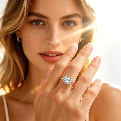 HORRIPAL High Quality Ascher Cut Moissanite Ring for Women 925 Sterling Silver GRA Wedding Engagement Shiny Classic Fine Jewelry