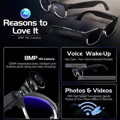 2026 New Smart AI Glasses AI Intelligent Translation 4K Ultra HD 8MP HD Camera AI Voice Wake-up Photo Recording AI Smart Glasses