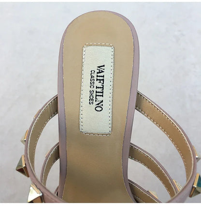 Women's sandals luxury Brand Shoes Woman 2025 trend Ankle Strap Summer Rivets High Heels Slippers Design Pointed Toe Sexy party