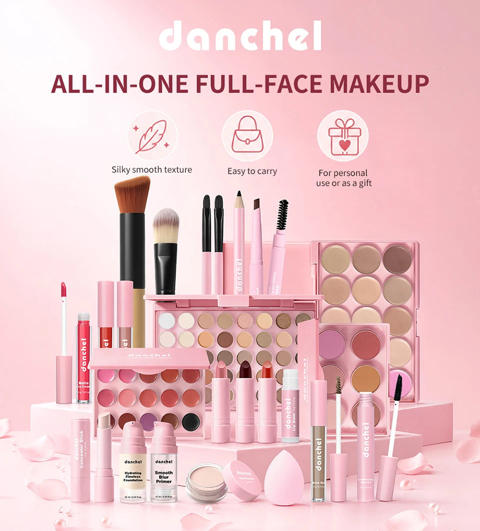 All In One Makeup Set for Full Face Base Concealer Contour Highlight Blush Palette Eyebrow Pencil Eye Shadow Lip Makeup Kit