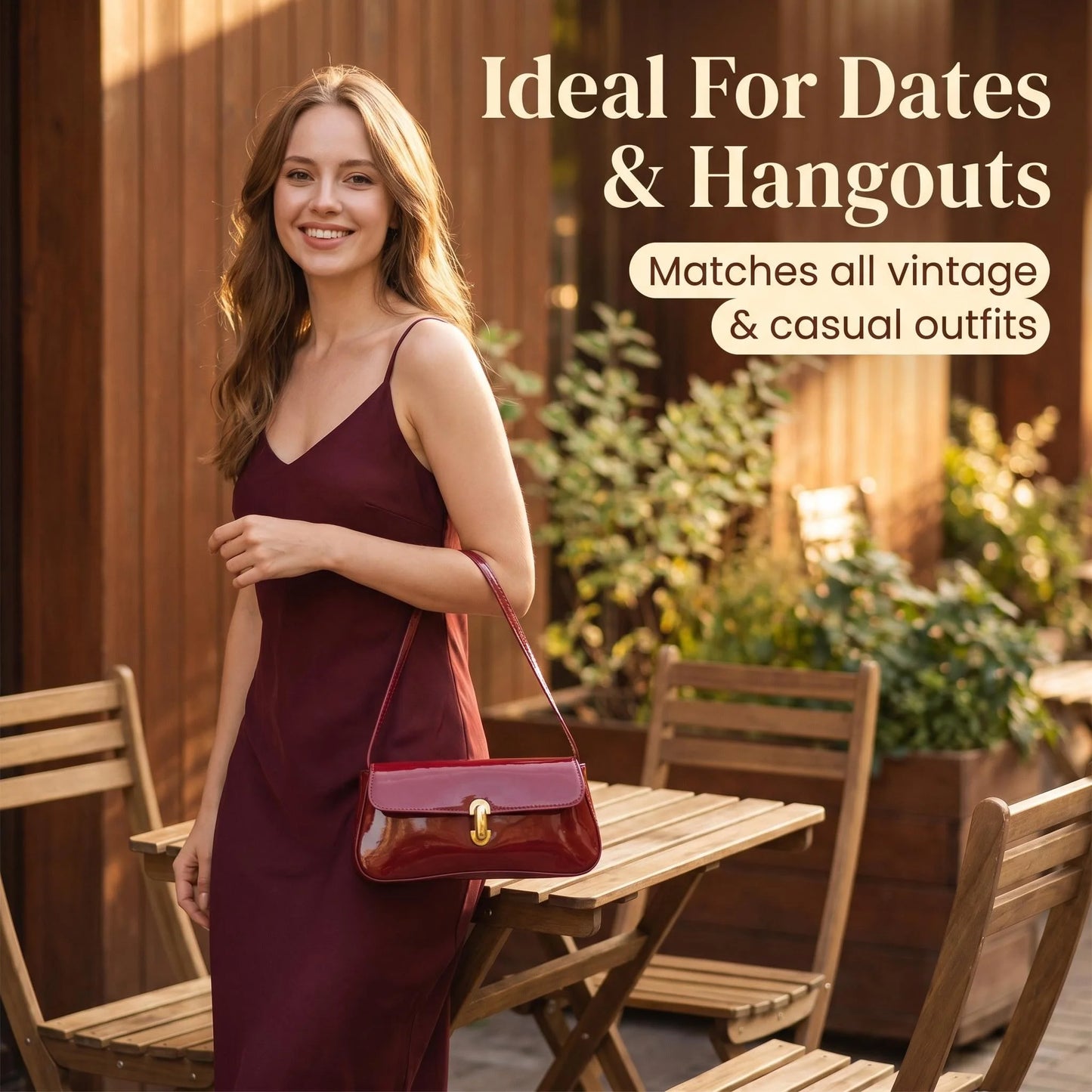 Fashion ladies shiny crossbody bag stylish elegant shoulder bag wine red small underarm bag versatile solid color clutch bag