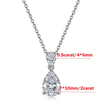 2-Stone 2.5cttw Waterdrop Moissanite Pendant Necklace for Women S925 Silver Plated 18k Gold Pear Cut Diamond NeckChain Jewelry