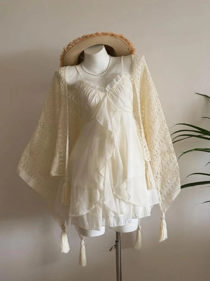 Lace Purple Dot Mini Dress Women Floral Dress Elegant Casuak Y2k Boho Kawaii Vintage One Piece Dress Korean Fashion Vintage Chic