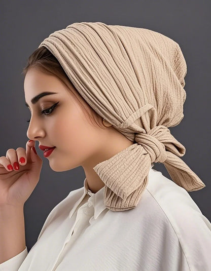 2026 New Solid Color Turban Hijab Hats Long Tail Head Wraps Elastic Muslim Hats Breathable Chemo Cap For Women Girls