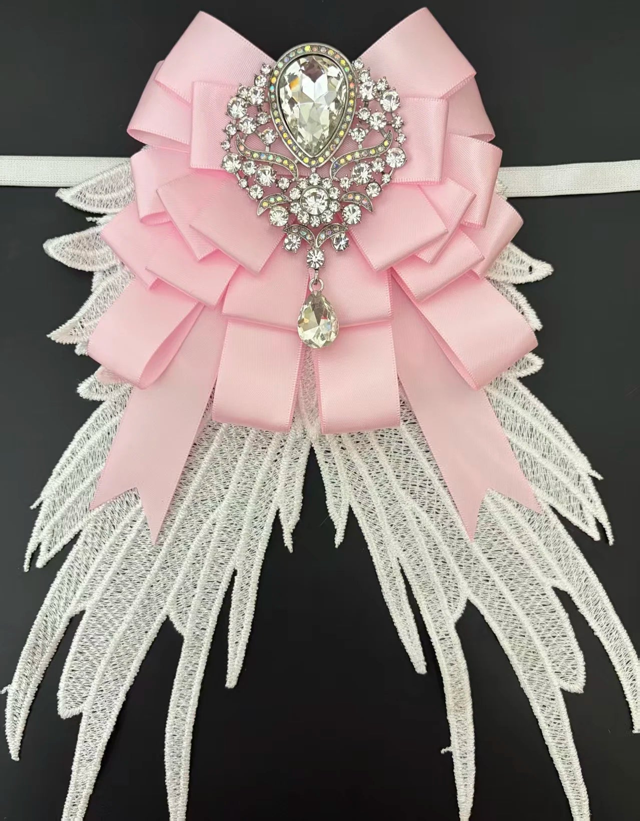 Luxury Rhinestone Mesh Wing Bow Brooch  Elegant Banquets Dress and Wedding Shirts Lapel Flower Bow Tie  Unisex Gift Accessory