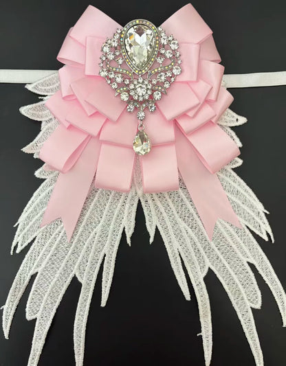 Luxury Rhinestone Mesh Wing Bow Brooch  Elegant Banquets Dress and Wedding Shirts Lapel Flower Bow Tie  Unisex Gift Accessory
