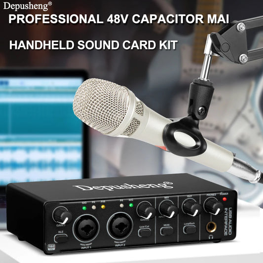 Professional Studio Condenser Microphone TYPE-C Audio Interface Sound Card Bundle Kit Podcast Equipment Set Recording Mic