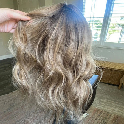 Highlight Wig Human Hair Ash Blonde Highlights Brown 13x4 Lace Front Wig Water Wave Human Hair Women's Wigs Soft Preplucked Wig