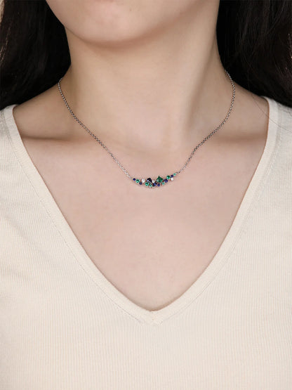 XCY Mixed Cut Lab Sapphire Emerald Moissanite Necklace for Women 925 Silver Curved Cluster Pendant Anniversary Fine Jewelry Gift