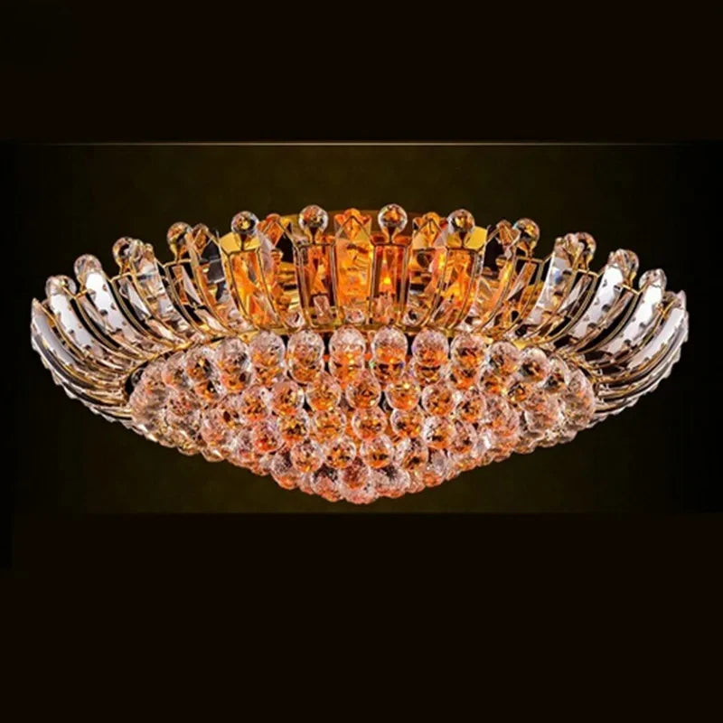 European Luxury Crystal Ceiling Round Chandelier Living Room Lights LED Lighting Bedroom Ceiling Lights
