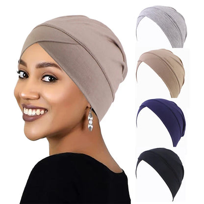 1PCS Women Modal Cotton Cross Turban Muslim Headwrap Soft Beanie Inner Underscraf Hat Headcover Hijabs Lady Chemo Cap