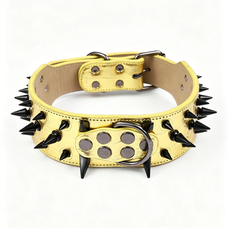 5CM Wide Spiked Studded Dog Collar Anti-Bite PU Leather Pet Collar for Large Dogs Pitbull Mastiff Pet Supplies Accessories