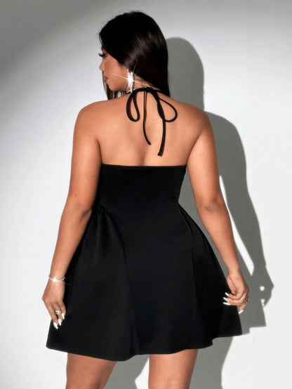 Plus Size Spring/Summer New Arrival Dress V-neck Sensual Lace-trimmed Sleeveless Puff-skirt Evening Gown Solid Colour